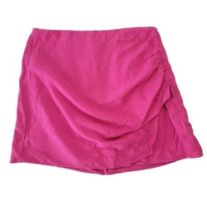 NWT Zara Women's Pink Linen Layer Rouched Mini Skirt w/Zipper Size Large